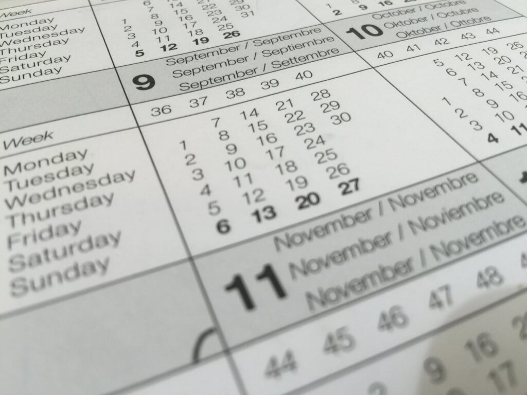 A calendar used for scheduling.